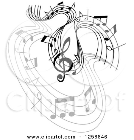 Clipart of Grayscale Flowing Music Notes - Royalty Free Vector Illustration by Vector Tradition SM