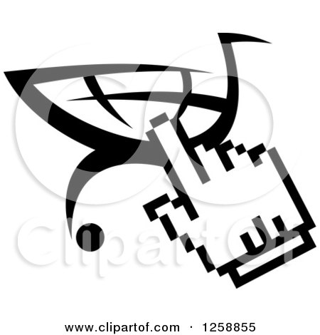 Clipart of a Black and White Hand Cursor over a Shopping Cart - Royalty Free Vector Illustration by Vector Tradition SM