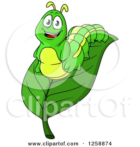 Clipart of a Green Caterpillar on a Leaf - Royalty Free Vector Illustration by Vector Tradition SM
