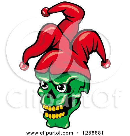 Clipart of a Green Joker Face in a Red Hat - Royalty Free Vector Illustration by Vector Tradition SM