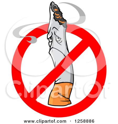 Clipart of a Sad Cigarette in a Restricted Symbol - Royalty Free Vector Illustration by Vector Tradition SM