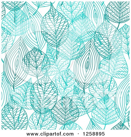 Clipart of a Seamless Background Pattern of Blue Skeleton Leaves - Royalty Free Vector Illustration by Vector Tradition SM