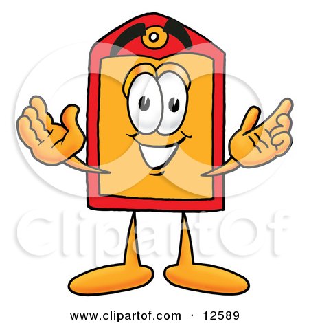 Clipart Picture of a Price Tag Mascot Cartoon Character With Welcoming Open Arms by Mascot Junction