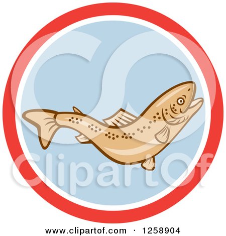 Clipart of a Rainbow Trout Fish in a Red White and Blue Circle - Royalty Free Vector Illustration by patrimonio