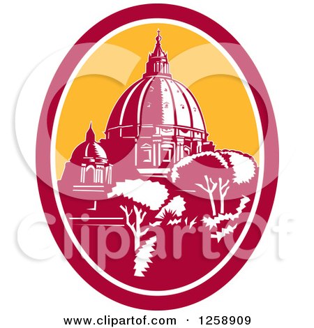 Clipart of a Woodcut of the Dome of St Peter's Basilica Vatican Church in Rome, Italy - Royalty Free Vector Illustration by patrimonio