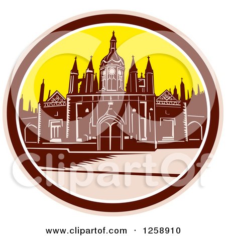 Clipart of a Woodcut of King's College Building, University of Cambridge - Royalty Free Vector Illustration by patrimonio