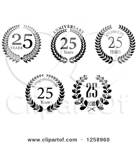 Clipart of Black and White Anniversary 25 Years Designs - Royalty Free Vector Illustration by Vector Tradition SM