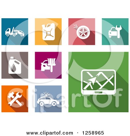 Clipart of Colorful Square Icons with White Automotive Designs - Royalty Free Vector Illustration by Vector Tradition SM