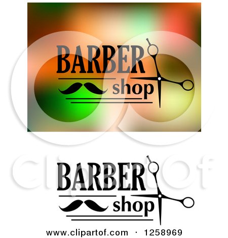 Clipart of a Barber Shop Text with a Mustache and Scissors - Royalty Free Vector Illustration by Vector Tradition SM