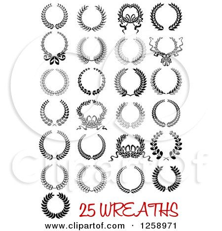 Clipart of Vintage Black and White Wreaths with Text - Royalty Free Vector Illustration by Vector Tradition SM