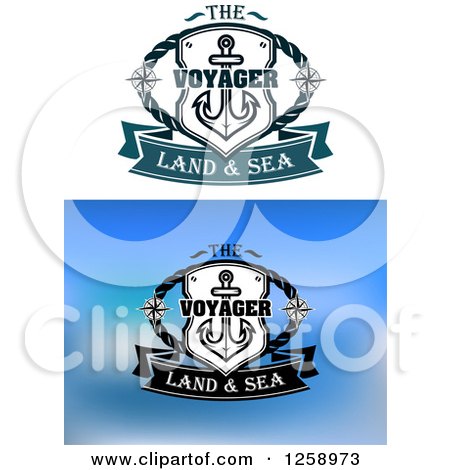 Clipart of Shield with an Anchor and the Voyager Land and Sea Text - Royalty Free Vector Illustration by Vector Tradition SM