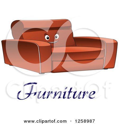 Clipart of a Happy Sofa with Furniture Text - Royalty Free Vector Illustration by Vector Tradition SM