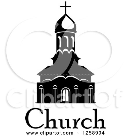 Clipart of a Black and White Church with Text - Royalty Free Vector Illustration by Vector Tradition SM