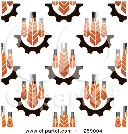 Clipart of a Seamless Wheat and Gear Background Pattern - Royalty Free Vector Illustration by Vector Tradition SM