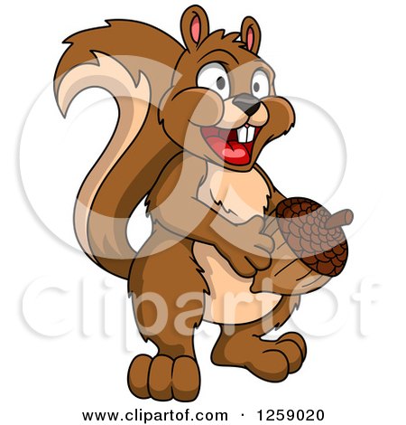 Clipart of a Happy Brown Squirrel Holding an Acorn - Royalty Free Vector Illustration by Vector Tradition SM