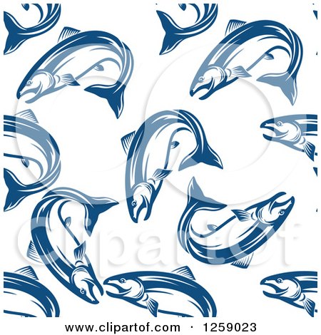 Clipart of a Seamless Background Pattern of Blue Salmon - Royalty Free Vector Illustration by Vector Tradition SM
