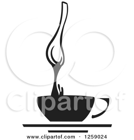 Clipart of a Black and White Spoon Pouring over a Coffee Cup - Royalty Free Vector Illustration by xunantunich