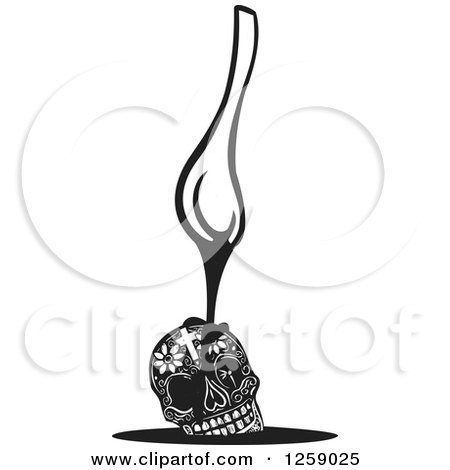 Clipart of a Black and White Spoon Dripping over a Day of the Dead Skull - Royalty Free Vector Illustration by xunantunich