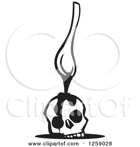 Clipart of a Black and White Spoon Dripping over a Skull - Royalty Free Vector Illustration by xunantunich