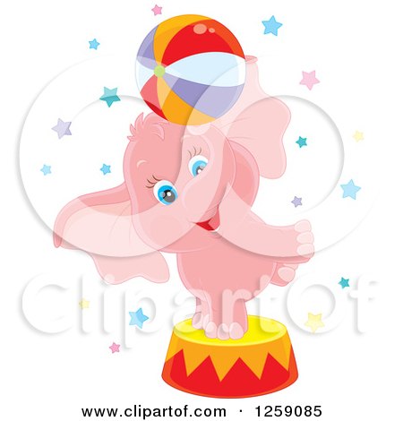Clipart of a Cute Pink Circus Elephant Balancing a Ball - Royalty Free Vector Illustration by Alex Bannykh