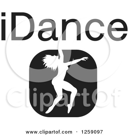 Clipart of a Black and White Square Dancer Icon with IDance Text - Royalty Free Vector Illustration by Johnny Sajem