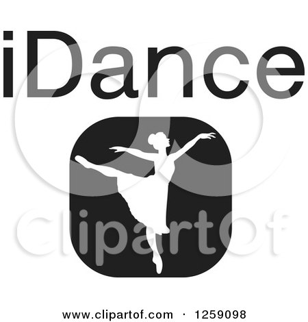 Clipart of a Black and White Square Ballerina Icon with IDance Text - Royalty Free Vector Illustration by Johnny Sajem