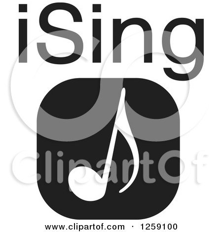Clipart of a Black and White Square Music Note Icon with ISing Text - Royalty Free Vector Illustration by Johnny Sajem