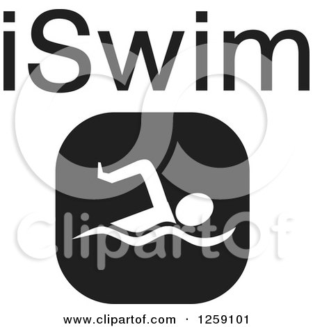 Clipart of a Black and White Square Swimming Icon with ISwim Text - Royalty Free Vector Illustration by Johnny Sajem