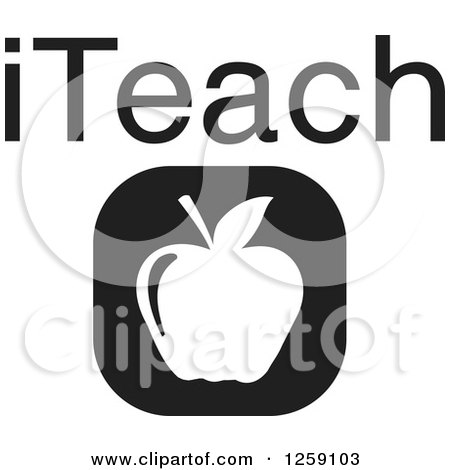 Clipart of a Black and White Square Apple Icon with ITeach Text - Royalty Free Vector Illustration by Johnny Sajem