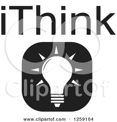 Clipart of a Black and White Square Lightbulb Icon with IThink Text - Royalty Free Vector Illustration by Johnny Sajem