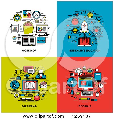 Clipart of Workshop, Interactive Education, E-learning, Tutorials Icons - Royalty Free Vector Illustration by elena