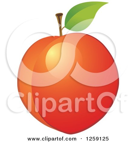 Clipart of a Nectarine with a Leaf - Royalty Free Vector Illustration by Pushkin
