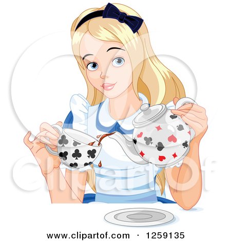 Clipart of Alice Pouring Tea - Royalty Free Vector Illustration by Pushkin