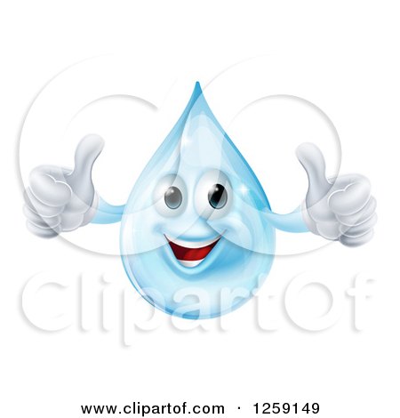 Clipart of a 3d Pleased Blue Water Drop Character Holding Two Thumbs up - Royalty Free Vector Illustration by AtStockIllustration