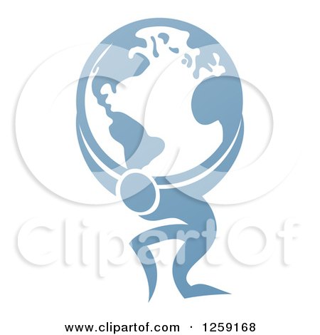Clipart of a Blue Man, Atlas Carrying the Earth - Royalty Free Vector Illustration by AtStockIllustration