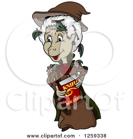 Clipart of a Senior Female Witch with a Spell Book - Royalty Free Vector Illustration by dero