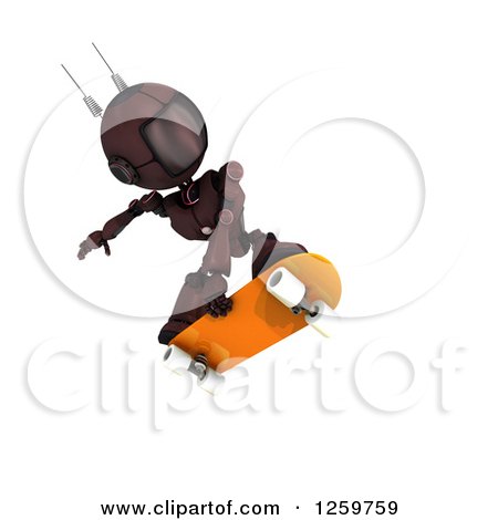 Clipart of a 3d Red Android Robot Skateboarding - Royalty Free Illustration by KJ Pargeter