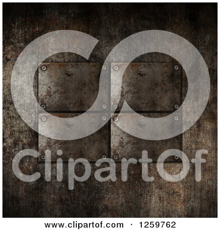 Clipart of a 3d Rusty Metal Plaque Background - Royalty Free Illustration by KJ Pargeter