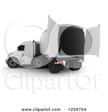 Clipart of a 3d White Big Rig Truck with Open Doors - Royalty Free Illustration by KJ Pargeter