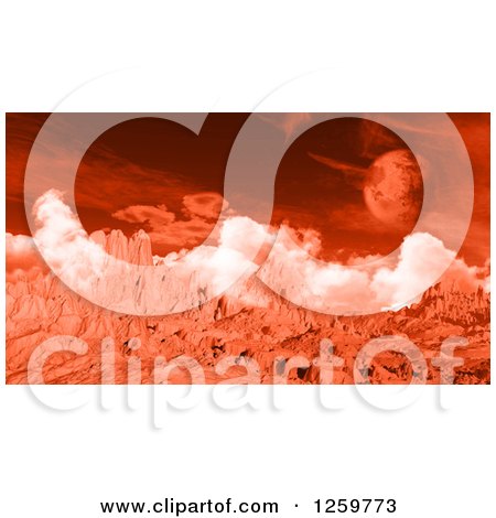 Clipart of a 3d Foreign Rocky Red Planet Landscape Background - Royalty Free Illustration by KJ Pargeter
