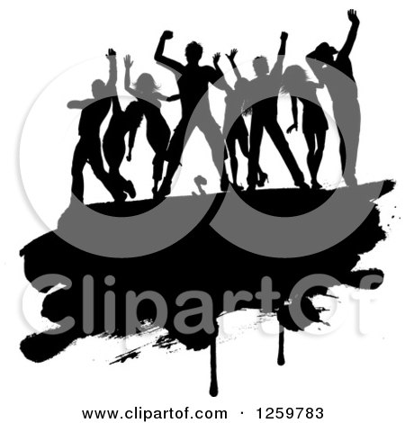 Team of Black Silhouetted Dancers on a Grunge Bar Posters, Art Prints