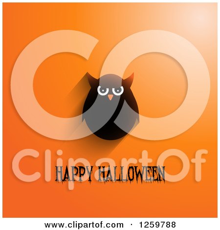 Clipart of a Grungy Happy Halloween Greeting Under an Owl with a Shadow on Orange - Royalty Free Vector Illustration by KJ Pargeter