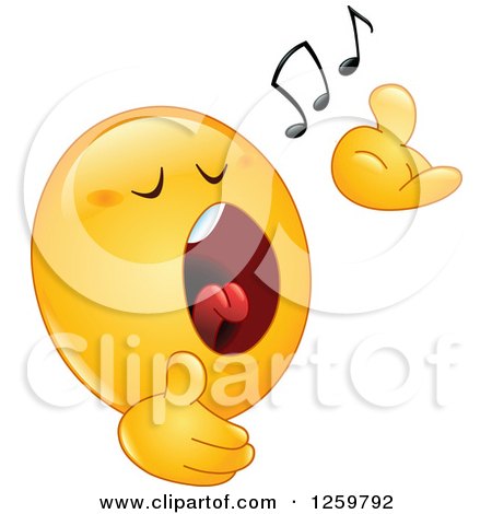 Clipart of a Singing Yellow Emoticon Smiley - Royalty Free Vector Illustration by yayayoyo