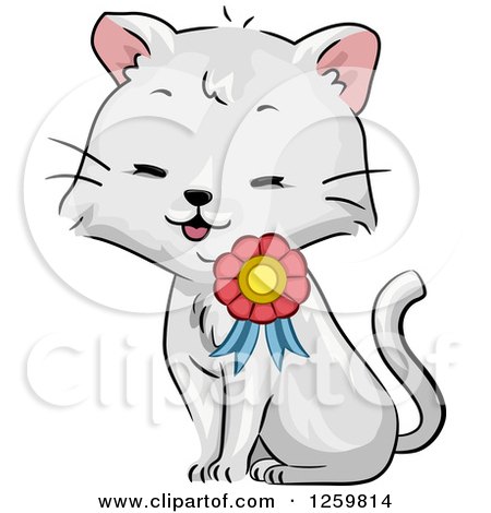 Clipart of a Cute Cat Wearing a Ribbon Medal - Royalty Free Vector Illustration by BNP Design Studio
