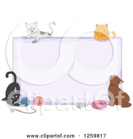 Clipart of a Blank Sign with Cats and Accessories - Royalty Free Vector Illustration by BNP Design Studio