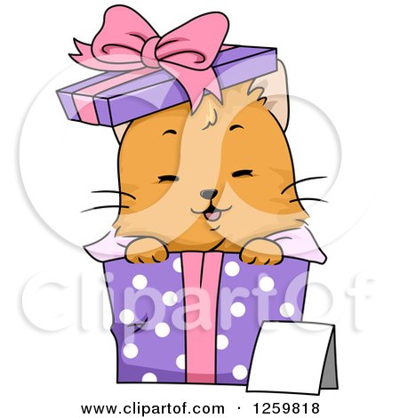 Clipart of a Cute Happy Cat Popping out of a Gift Box - Royalty Free Vector Illustration by BNP Design Studio