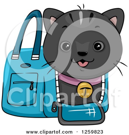 Clipart of a Happy Black Cat Emerging from a Carrier Bag - Royalty Free Vector Illustration by BNP Design Studio