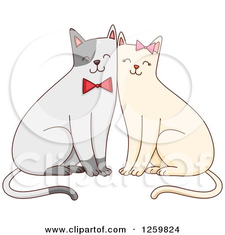 Clipart of a Cute Happy Cat Couple with Bows - Royalty Free Vector Illustration by BNP Design Studio