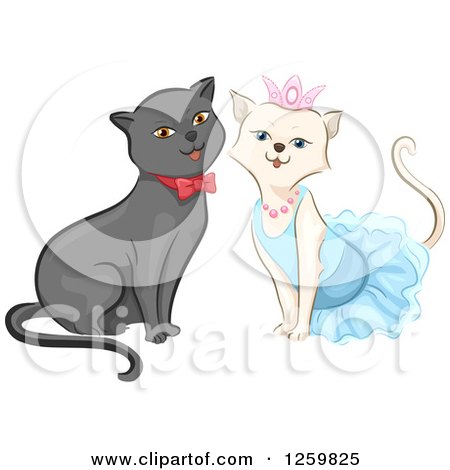 Clipart of a Cute Happy Cat Couple Dressed up - Royalty Free Vector Illustration by BNP Design Studio