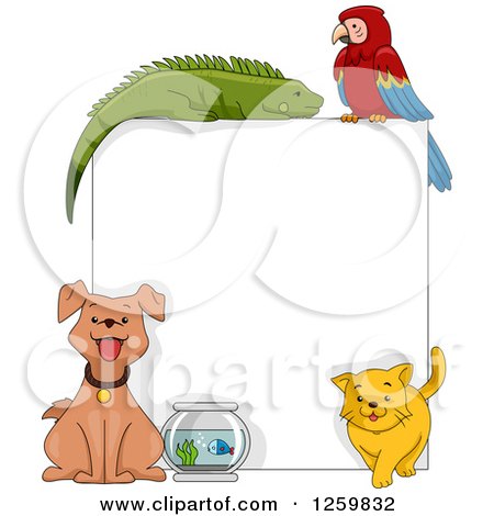 Clipart of a Pet Sign with an Iguana Parrot Dog Fish and Cat - Royalty Free Vector Illustration by BNP Design Studio
